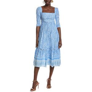 Chic Blue Patterned Midi Dress